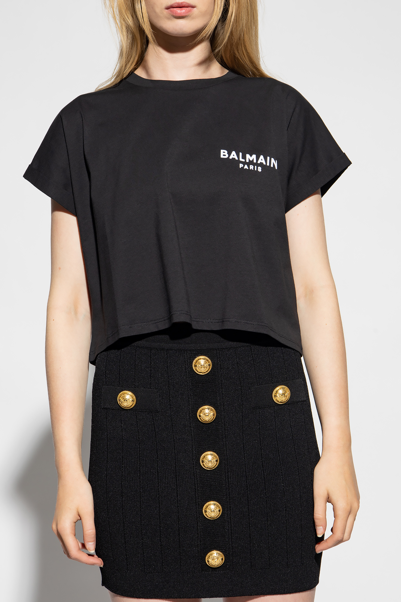 Tシャツ・カットソー BALMAIN LOGO CROPPED T-SHIRT Cropped T-shirt with flocked Balmain Letter logo - Women